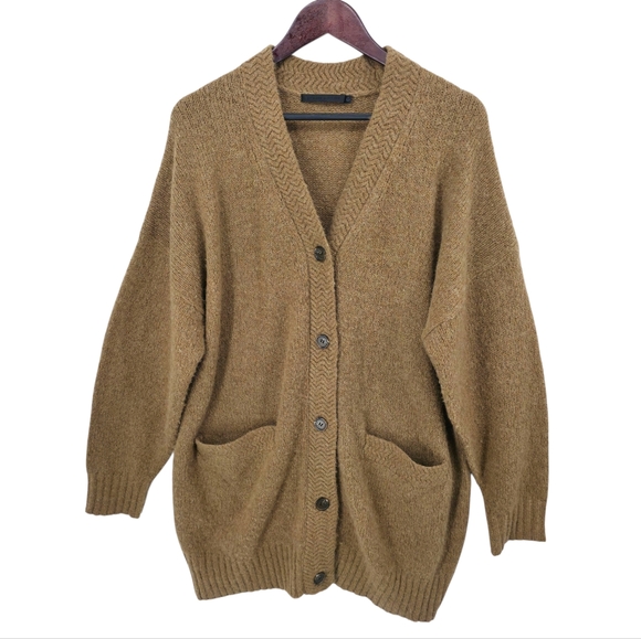 Jenni Kayne Alpaca Wool Blend Long Cardigan Sweater Camel Button Quiet Luxury Sm - Picture 3 of 12